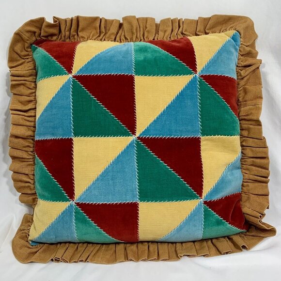 17” Hand Sewn Quilt Pillow w/ Ruffles Corduroy, Velvet - Down Fill - Granny Core - Picture 1 of 4